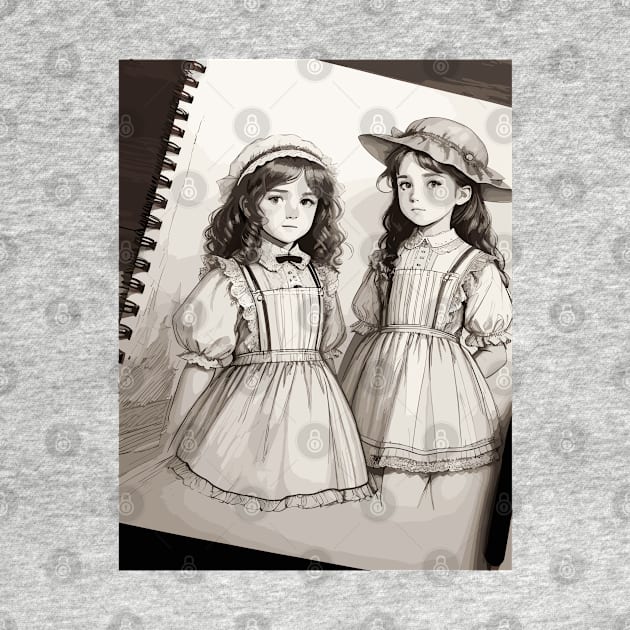 Pencil drawing. Portrait of twin girls by CatCoconut-Art